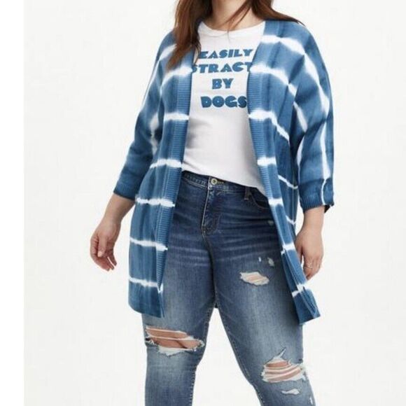 torrid Sweaters - Torrid Blue‎ Tie Dye Dolman Sleeve Open Cardigan Sweater Size 3X